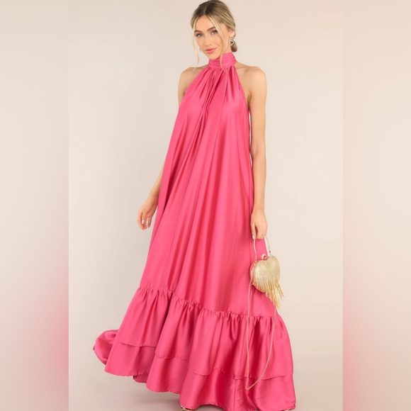 Pink Tiered, Halter Neck Maxi Dress - Picture 1 of 6